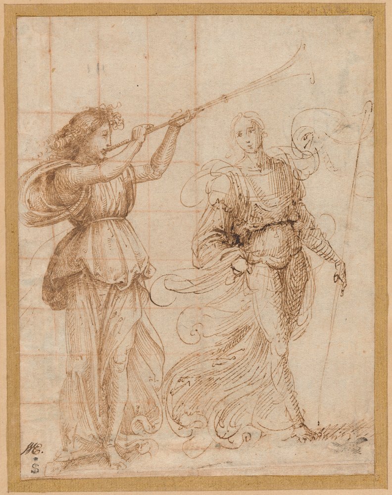 One Angel Blowing a Trumpet, and Another Holding a Standard by Fra Bartolommeo