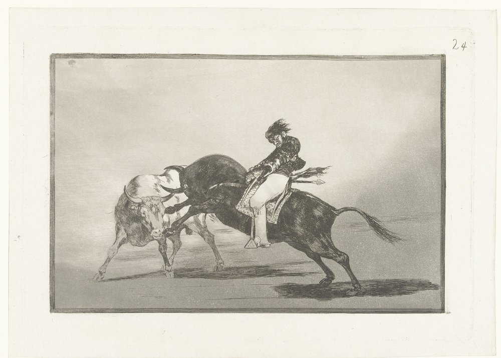 Mariano Ceballos Riding a Bull (series title: La Tauromaquia, Bullfighting)