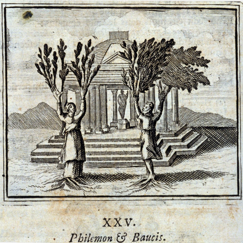 Philemon and Baucis. Fables by Jean de La Fontaine (1621-95). Illustration by François Chauveau (1613-1676). Edition of 1728. by Francois Chauveau