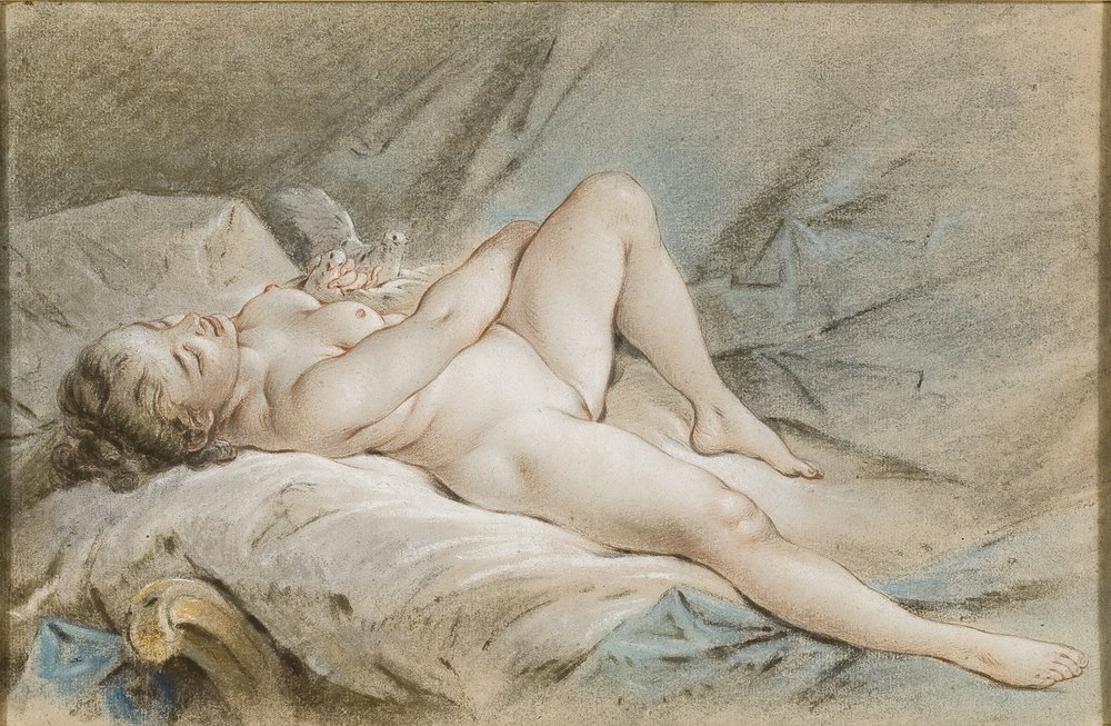 Venus playing with two doves by François Boucher