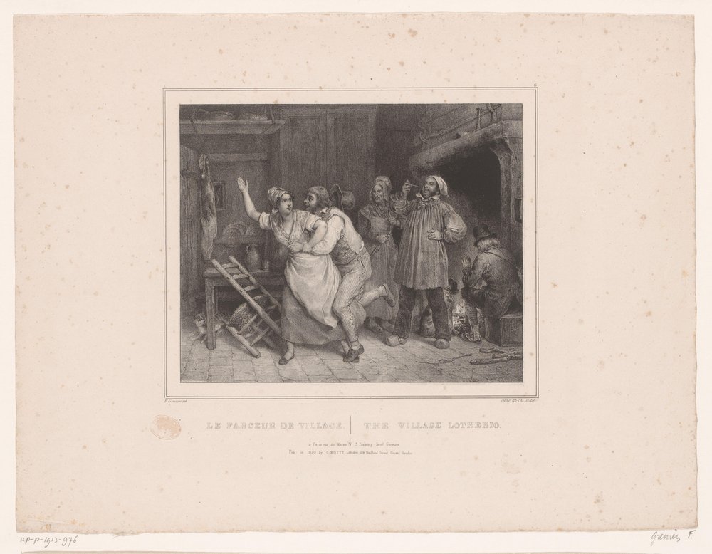 Man Trying to Embrace Woman in Tavern (Twelve Representations of Various Figures) (Album de douze sujets) (series title) by François Grenier