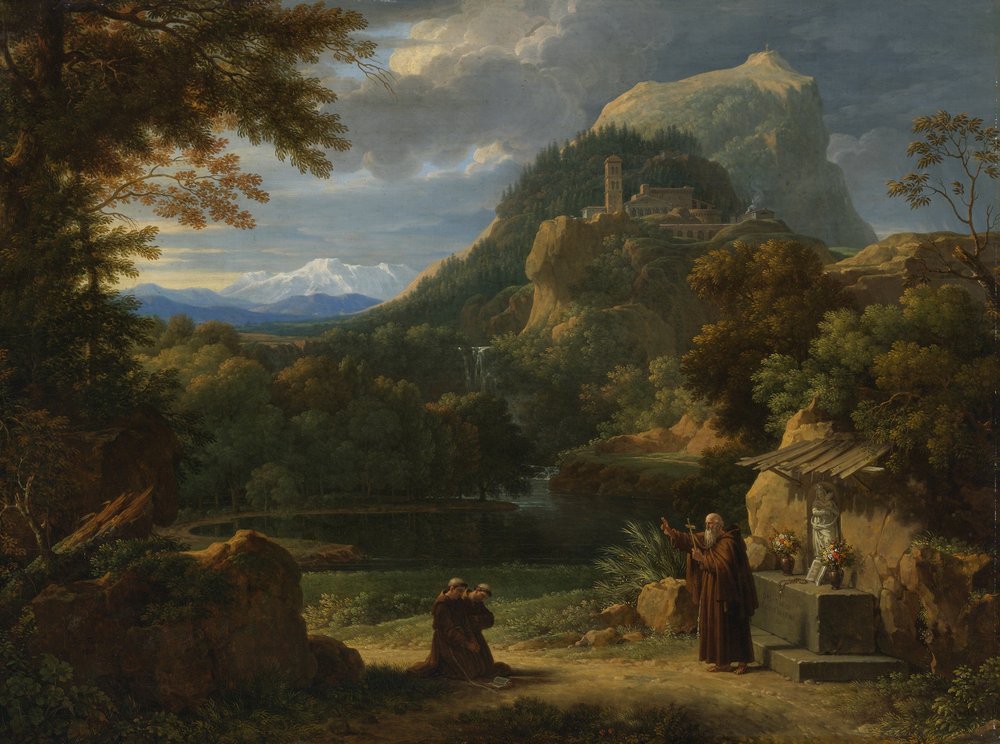 Saint Anthony of Padua Introducing Two Novices to Friars in a Mountainous Landscape by Francois-Xavier Fabre