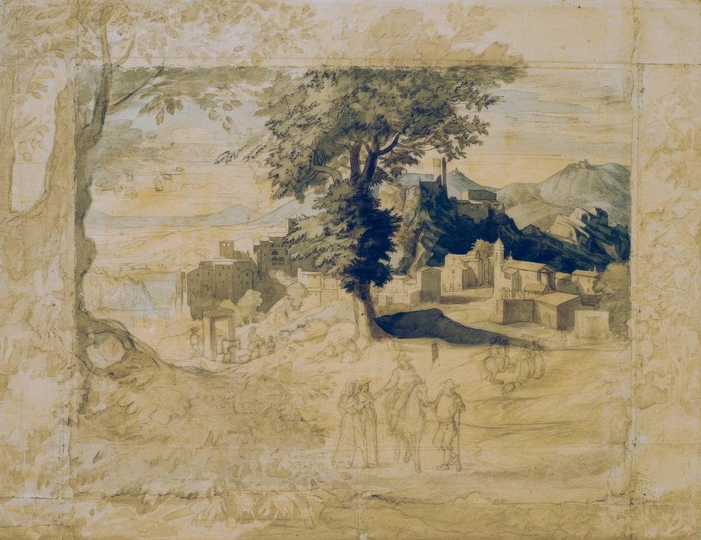 Italian landscape with staffage figures by Franz Horny