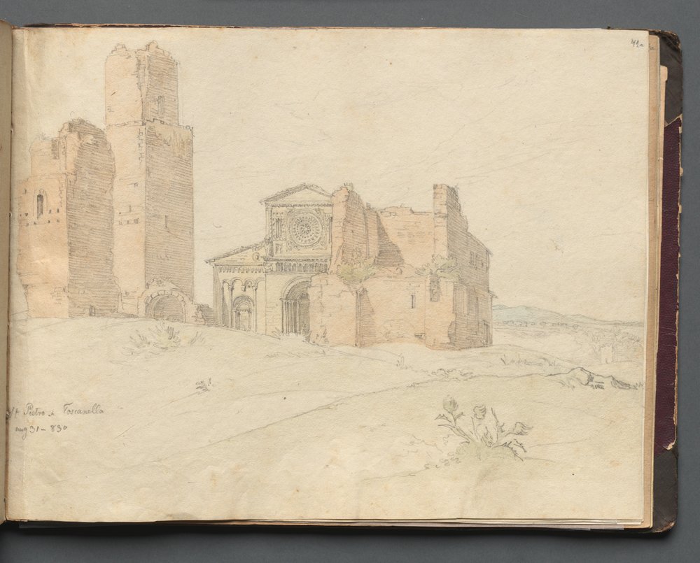 Album with Views of Rome and Surroundings, Landscape Studies, page 41a: St. Pietro, Toscanella by Franz Johann Heinrich Nadorp