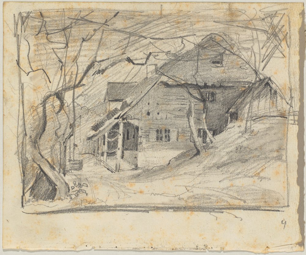Farmstead beneath Bare Trees by Franz von Lenbach