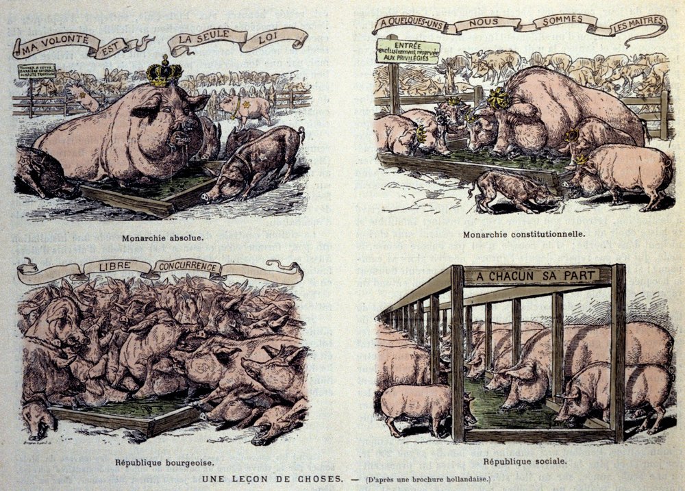 Allegories of the different types of government: the absolute monarchy ...