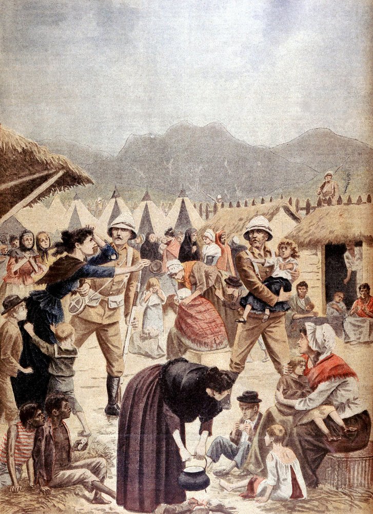 Boer War: Boer women and children in a British concentration camp in the Transvaal by French School