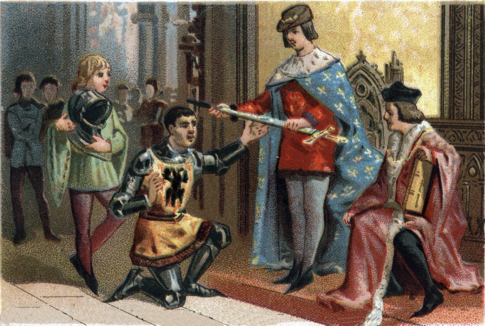 Charles V the Wise (1338-1380) solemnly handed over the sword of the constable Bertrand du Guesclin (1320-1380). by French School
