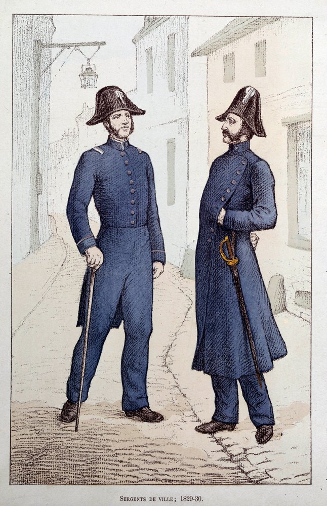 City Sergeants. Two Law Enforcement Officers Talking. Lithography