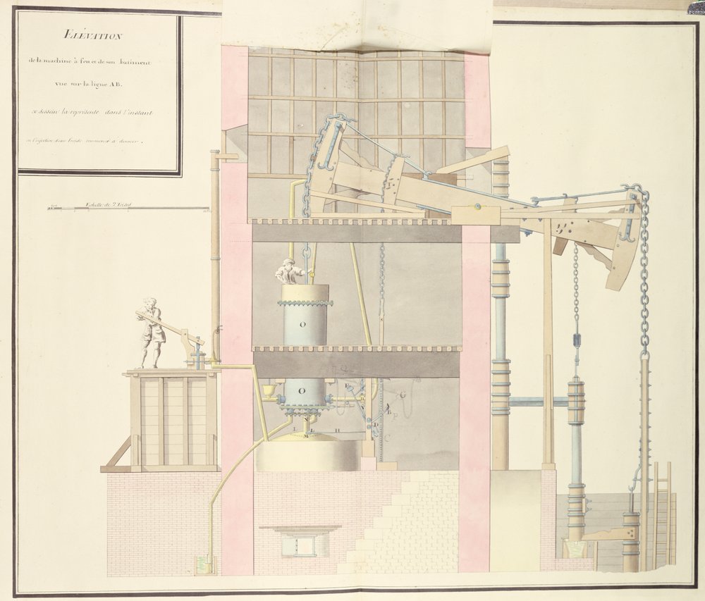 Cross-Section of a Steam Machine to Extract Water from Mines, c.1760