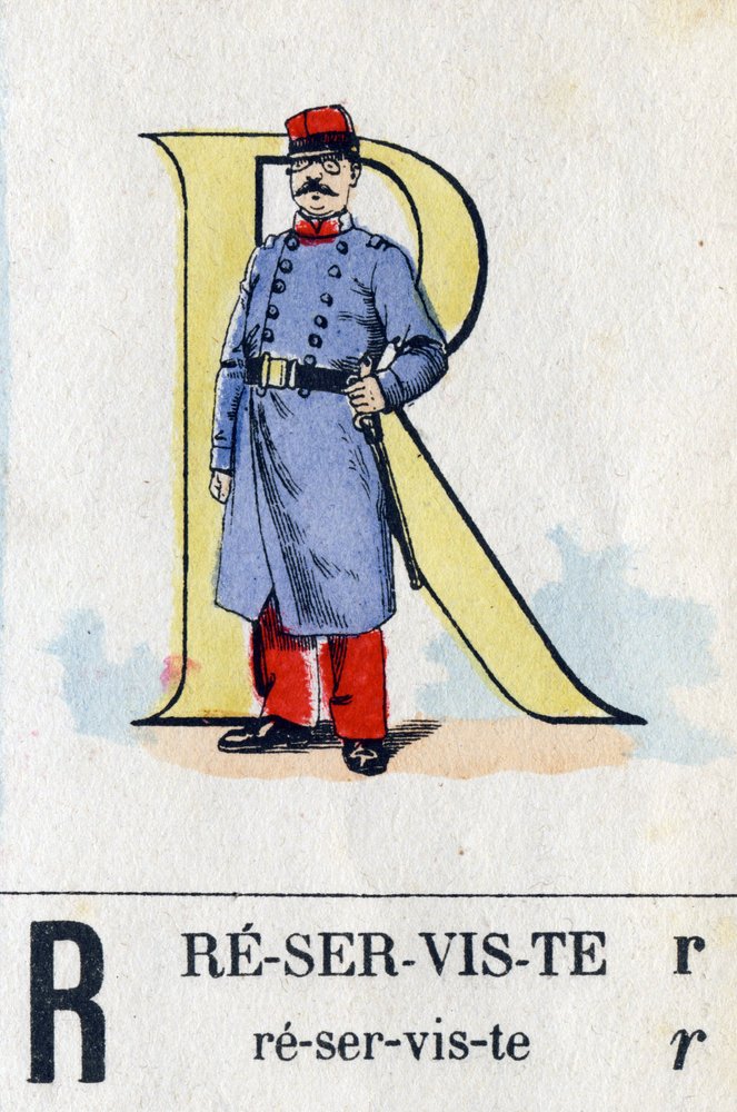 Letter R as Reservist. Military Alphabet by French School