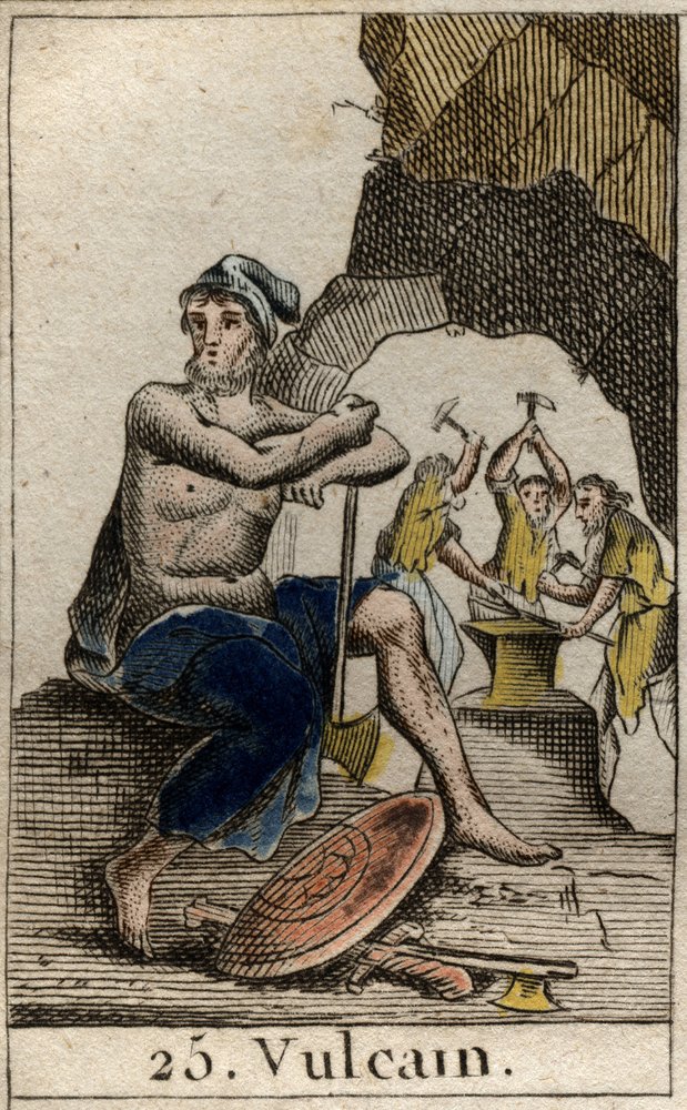 Representation of Vulcan, god of fire, forge and volcanoes. From ...