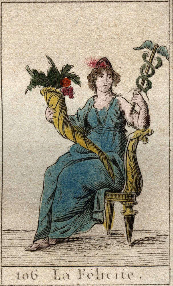 Representation of the deity of Felicity holding with one hand a ...