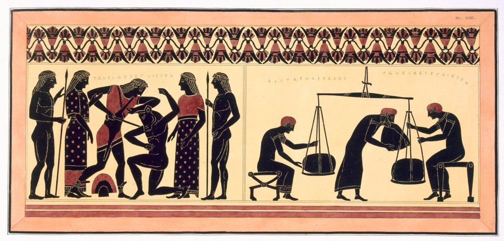 Theseus and the Minotaur, with Men Weighing Wool, published 1808-10