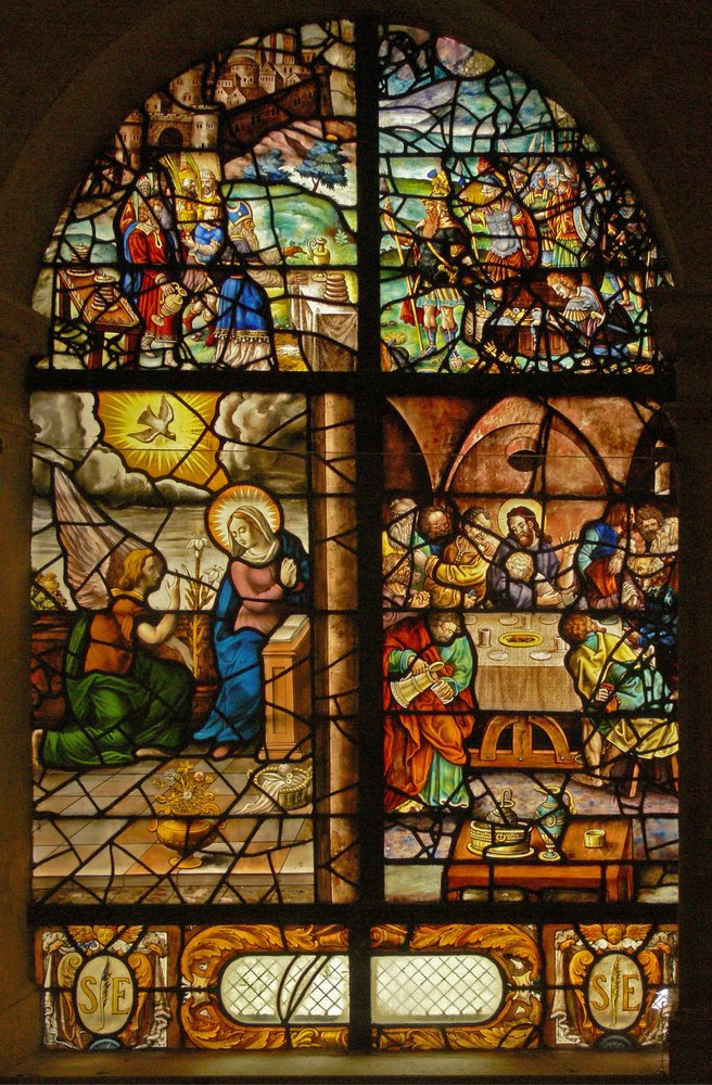 Window Charnier-12 Depicting Melchisedek, Annunciation, Last Supper
