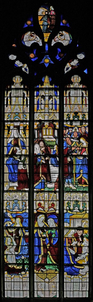 Window depicting the Life of the Virgin Mary by French School