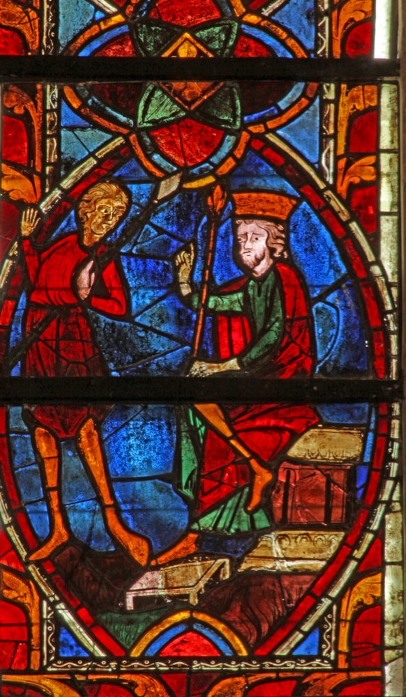 Window depicting St Maurice before Emperor Diocletian