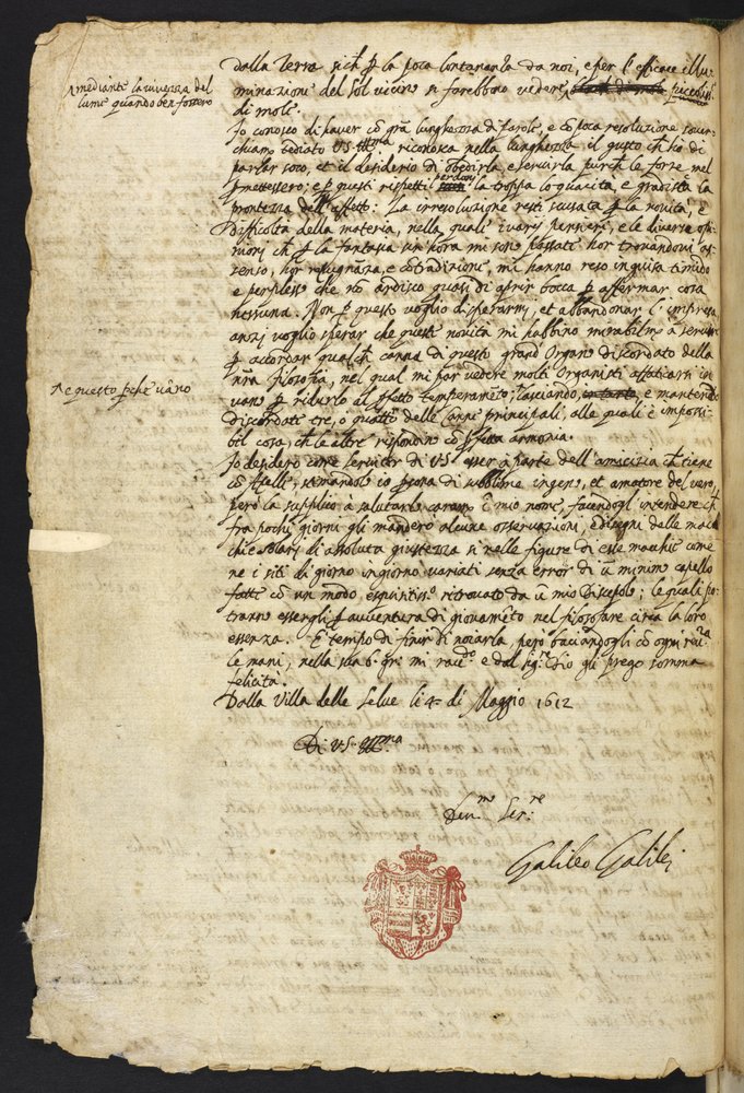 Letter by Galileo Galilei: Premium art reproduction