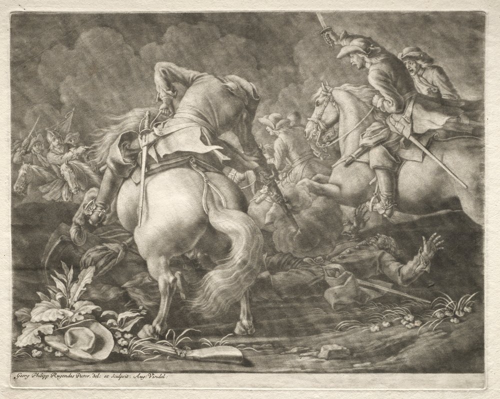Skirmish between Prussian and Hungarian Hussars by Georg Philipp I Rugendas
