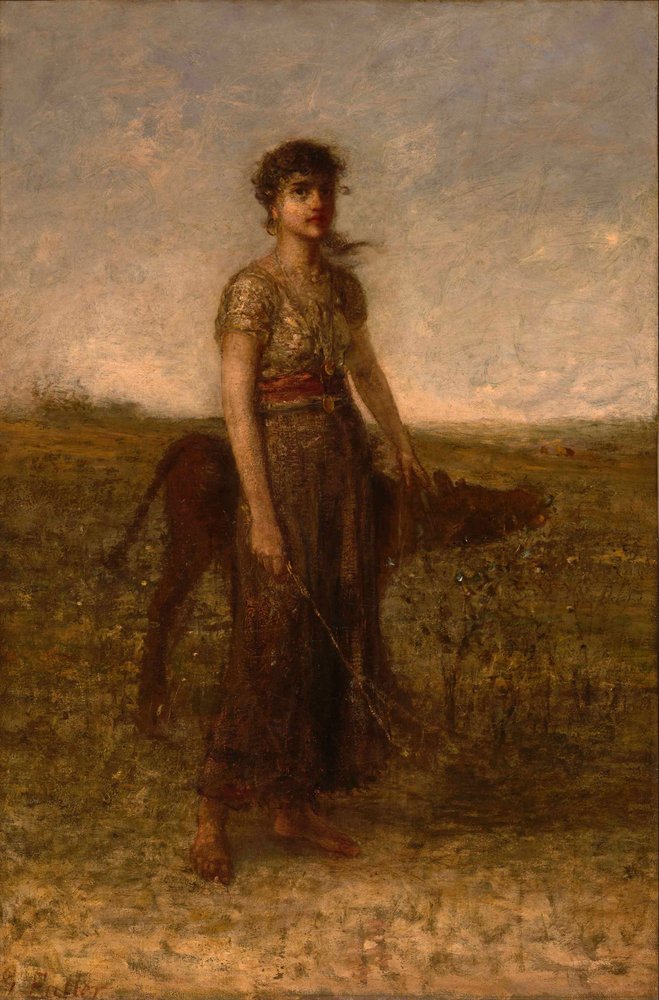 Girl and Calf (Led Through Meadows) by George Fuller