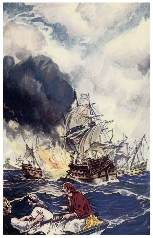Brulot Charge of Explosives Thrown at a Ship (Illustration from 