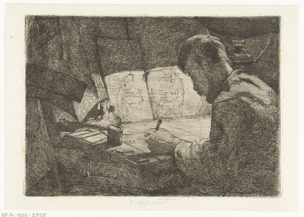 Self-Portrait at the Drawing Table by Gerard Jan Bos