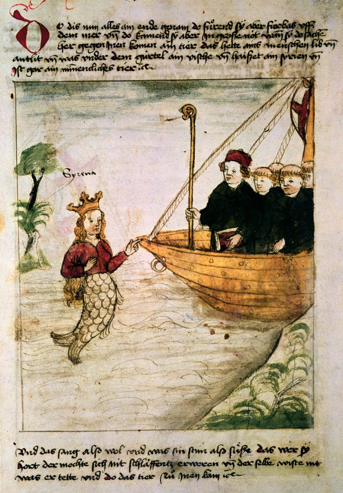 St. Brendan and a Siren, from the German translation of Navigatio Sancti Brendani Abbatis, c. 1476 by German School