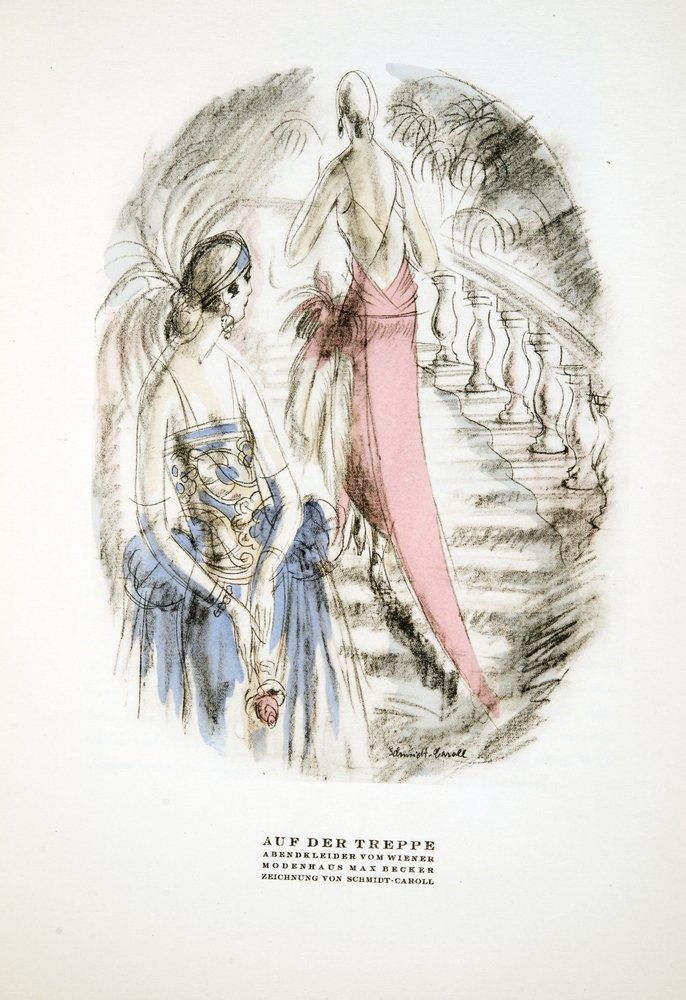 Auf der Treppe, Evening Dresses by Wiener, from Styl, pub.1922