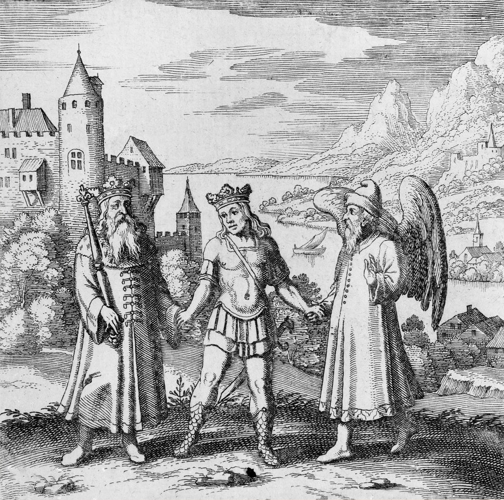 King and Healthy Spirit Guide the Prince from Musaeum Hermeticum by German School