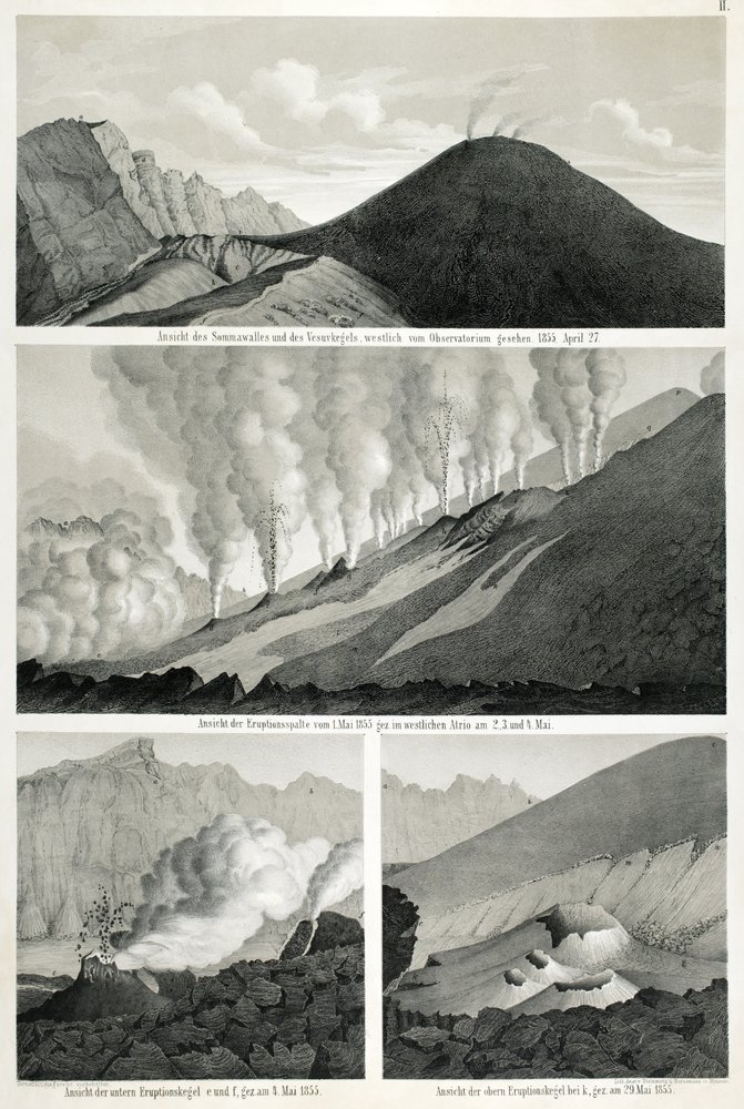 View of Mount Somma and Mount Vesuvius, seen from the West from the observatory, 27th April 1855 by German School