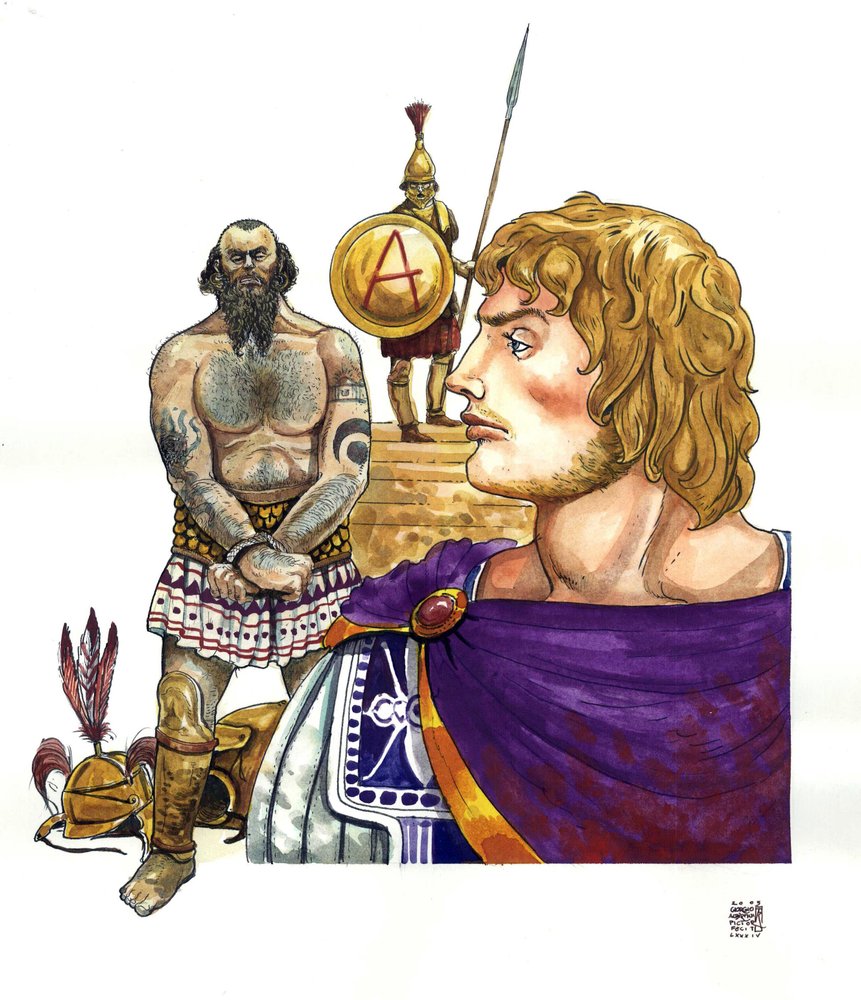 Antiquity: the king of Macedonia Alexander the Great, behind him ...