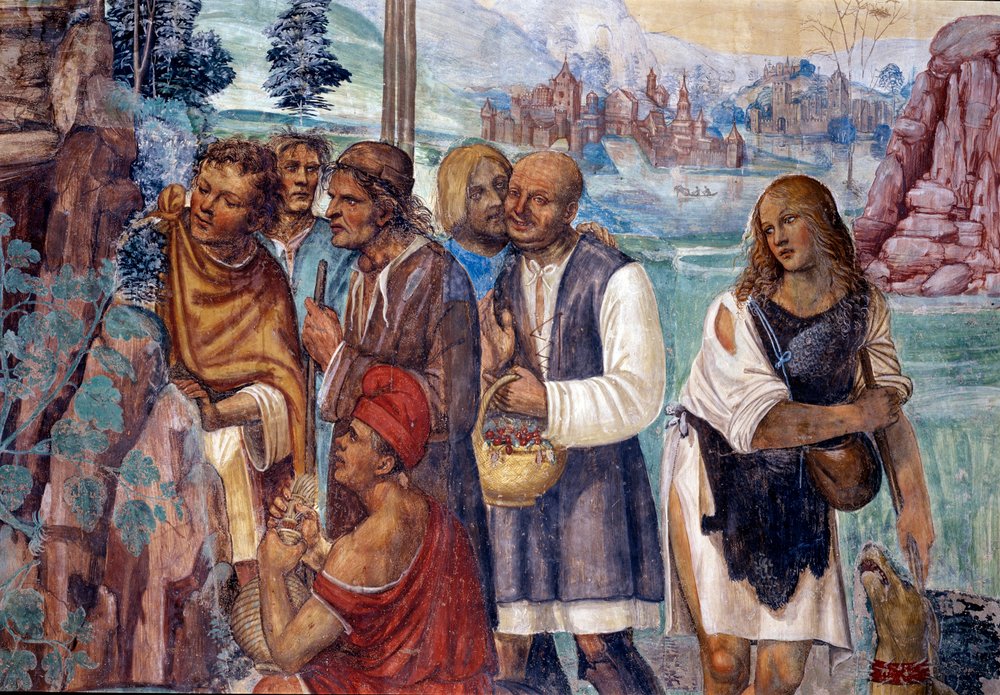 How Benedict Teaches the Holy Doctrine to the Peasants Who Visit Him (Detail) (Fresco by Antonio Bazzi) by Giovanni Antonio Bazzi Sodoma