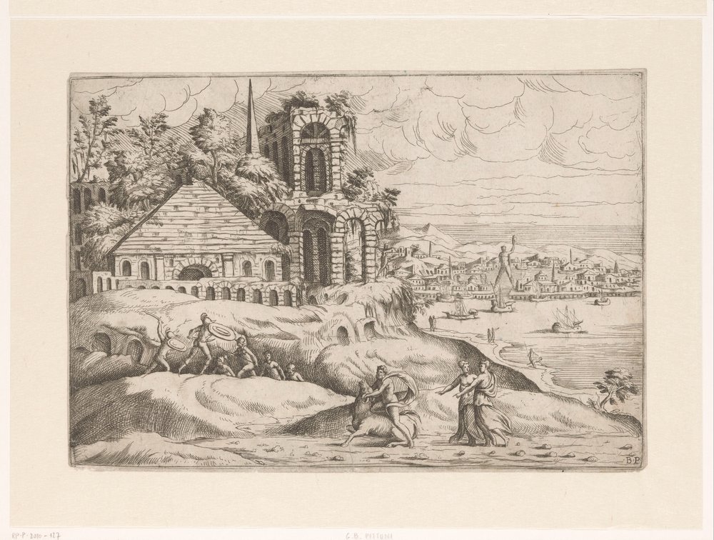Landscape with Ancient Ruins and the Colossus of Rhodes (Landscapes ...