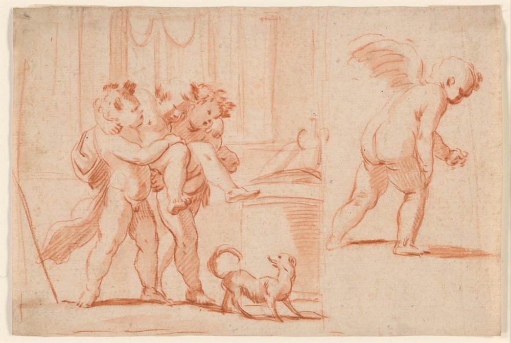 Two Putti Carrying a Third Putto; Another Putto from the Rear by Giulio Carpioni