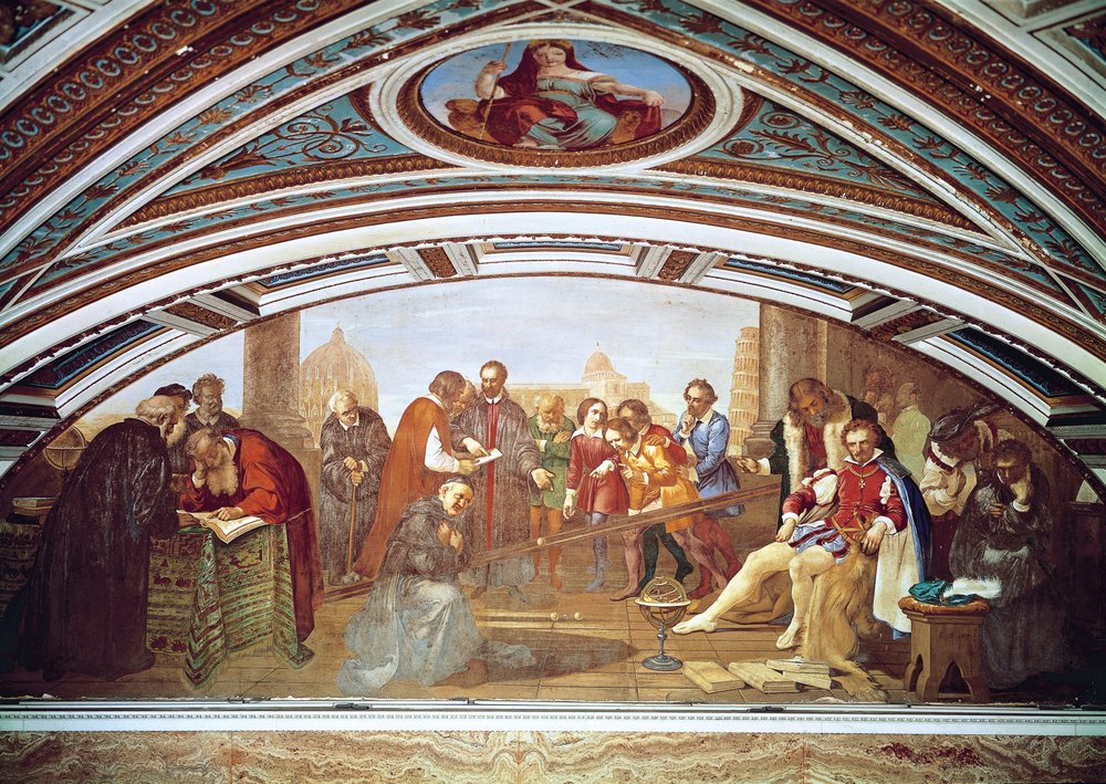 Galileo Galilei (1564-1642) demonstrating the law of gravity in