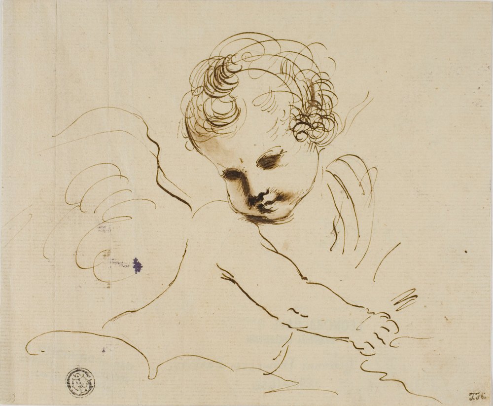 Putto in the Clouds by Guercino: Premium art reproduction