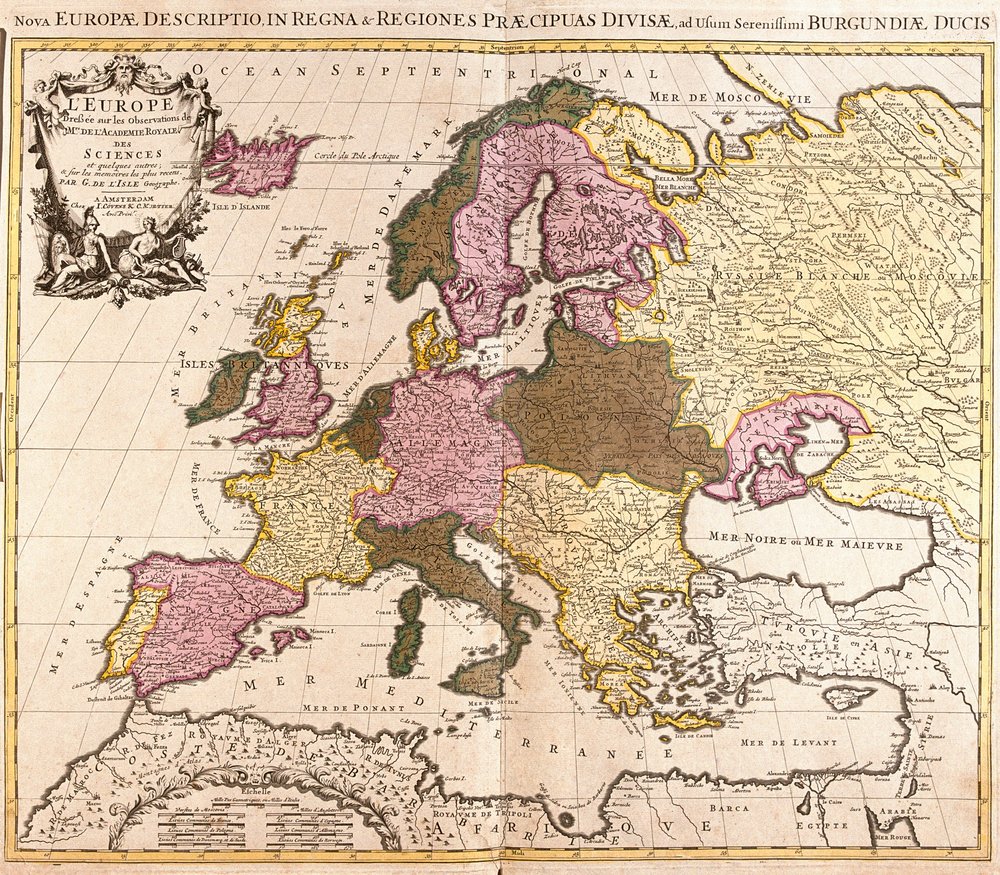 Map of Europe (etching) by Guillaume Delisle: Fine art print
