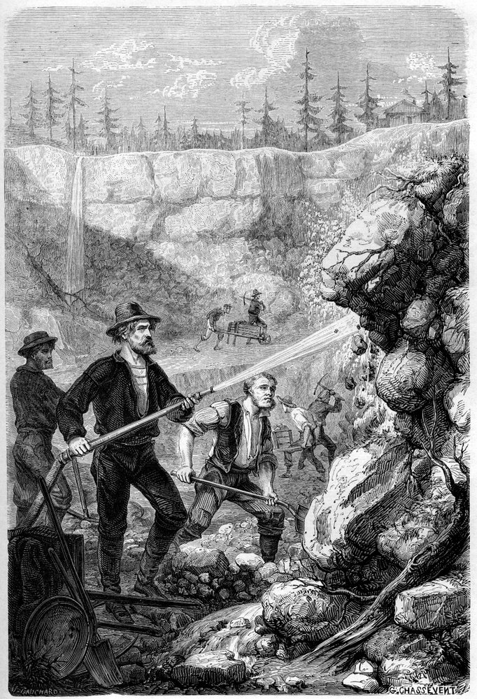 Hydraulic Mining, California, 1859 by Gustave Adolphe Chassevent-Bacques
