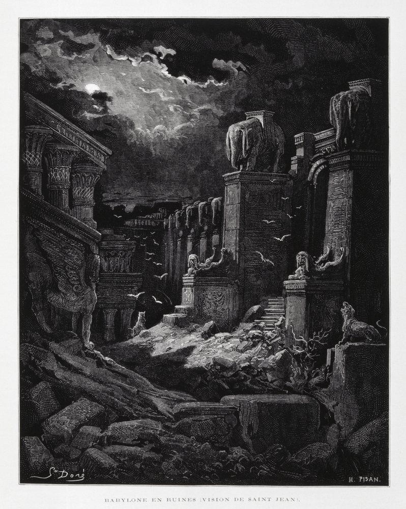 Babylon in Ruins (vision of John the Baptist), Illustration from the Doré Bible by Gustave Dore