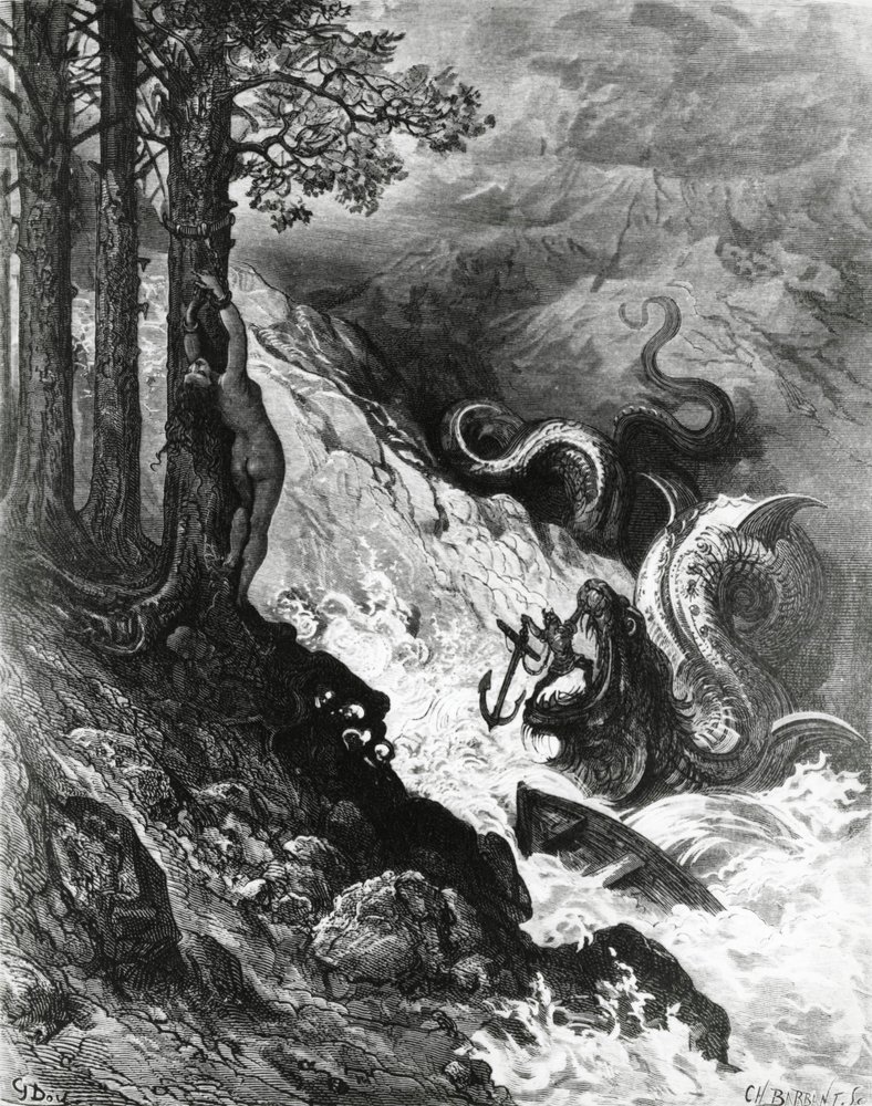 Orlando fights against the orc, from The Frenzy of Orlando, by Paul Gustave Dore, illustration by Gustave Dore