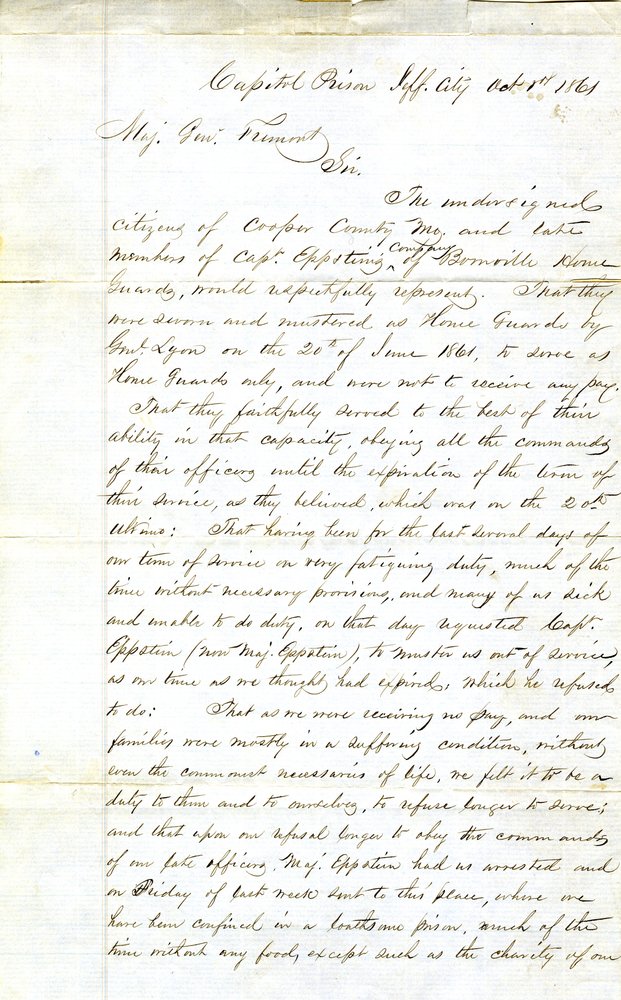 Appeal from members of Captain Eppstein's Company, Boonville Home ...