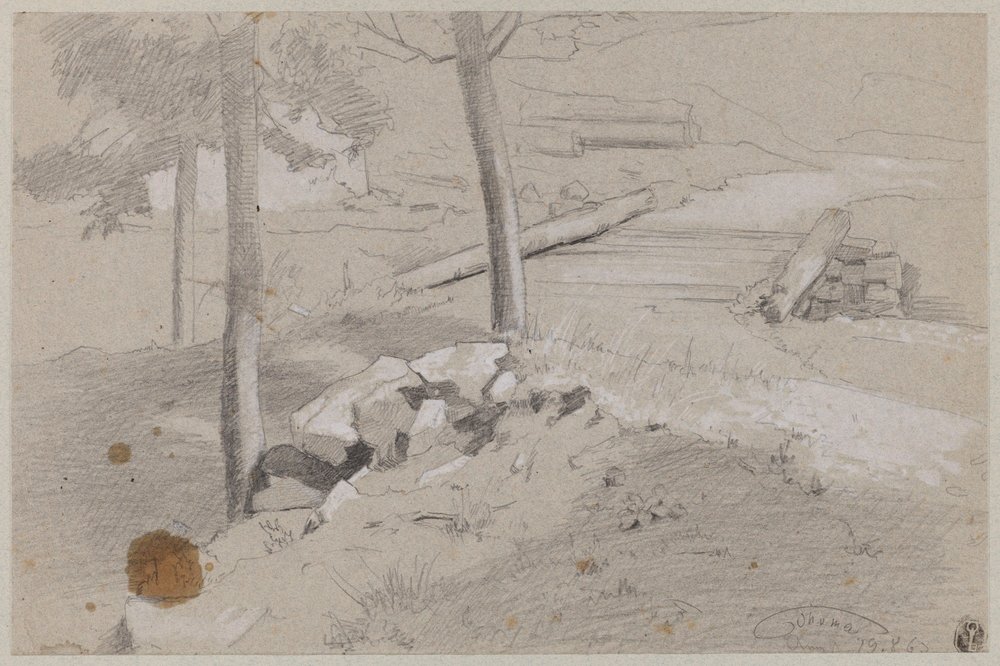Felled tree at the edge of the forest by Hans Thoma