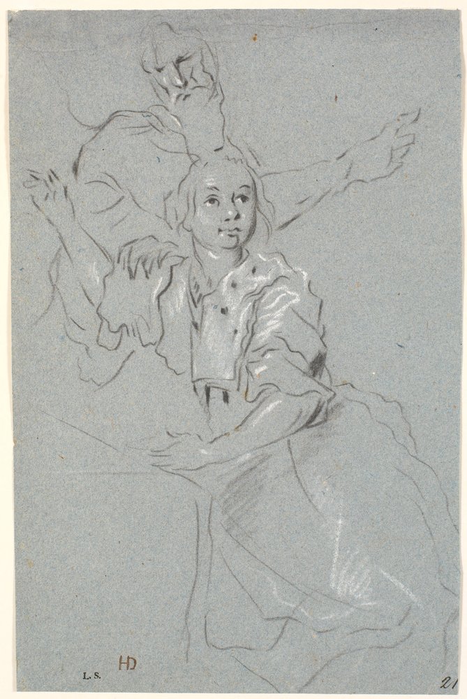 Study of a Woman with Raised Arm, Behind Her a Bearded Old Man by Heinrich Dittmers