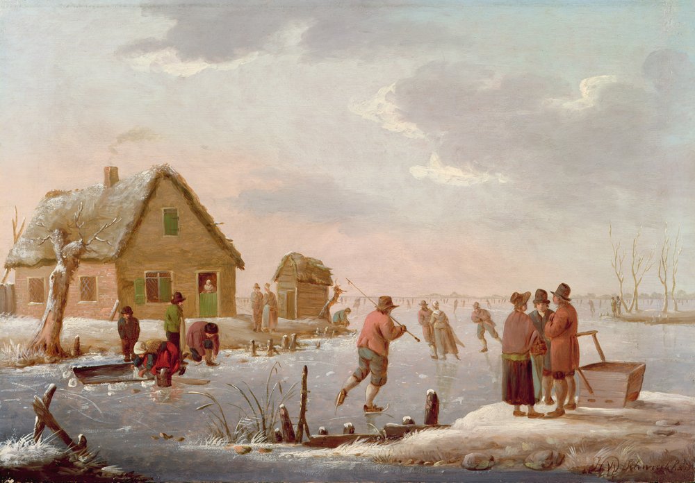 Figures Skating in a Winter Landscape by Hendrik Willem Schweickardt