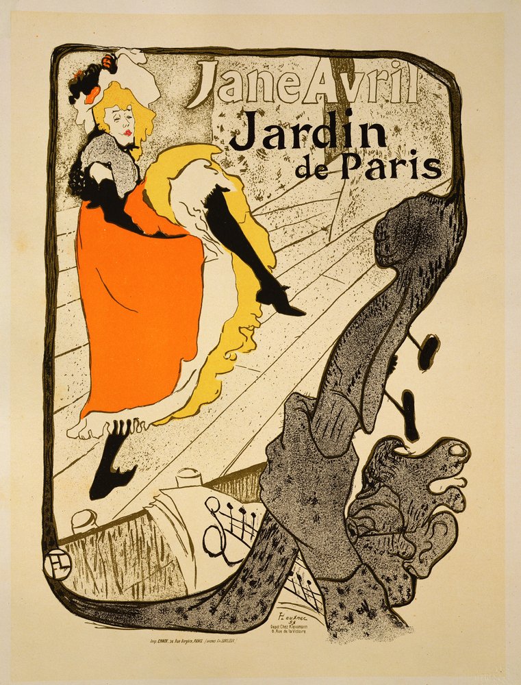 Reproduction of a poster advertising “Jane Avril” at the Jardin de Paris, 1893 by Henri de Toulouse-Lautrec