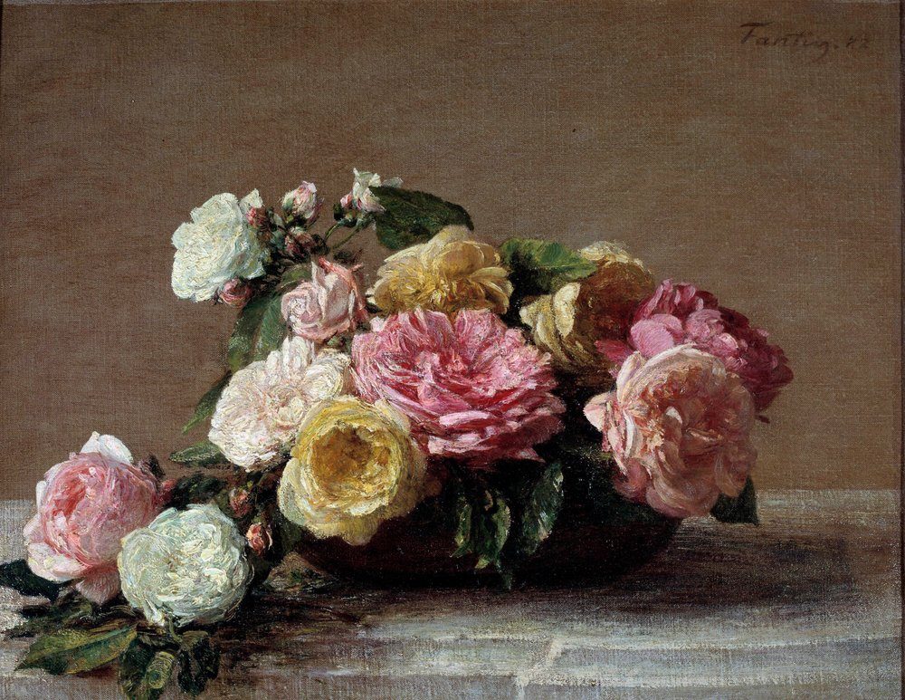 Roses in a Cup by Ignace Henri Jean Fantin-Latour