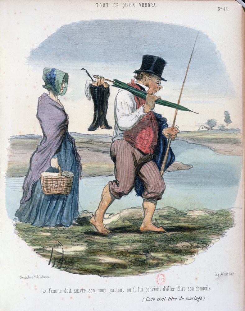 Caricature ridiculing Chapter VI of the Rights and Duties of Spouses in the French Code Civil, promulgated by Napoleon in 1804, c. 1840-50 by Honoré Daumier