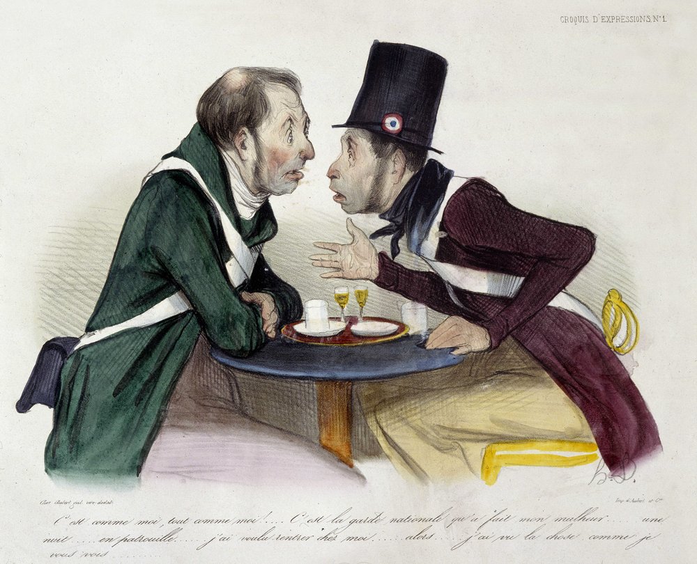 Bistro discussion between national guardsmen by Honoré Daumier
