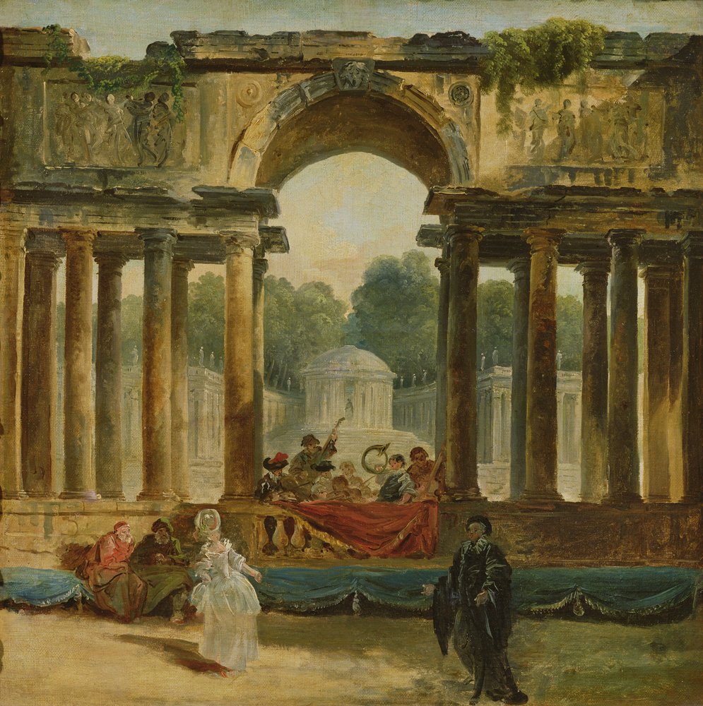 Dance and concert in a park by Hubert Robert
