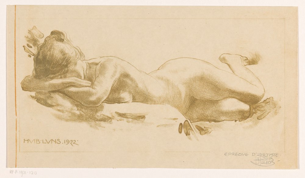 Reclining nude woman by Huib Luns (signed by artist)